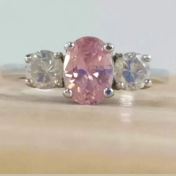 ESTATE VINTAGE Cocktail ring pink & white CZs signed cmi - Picture 2 of 8
